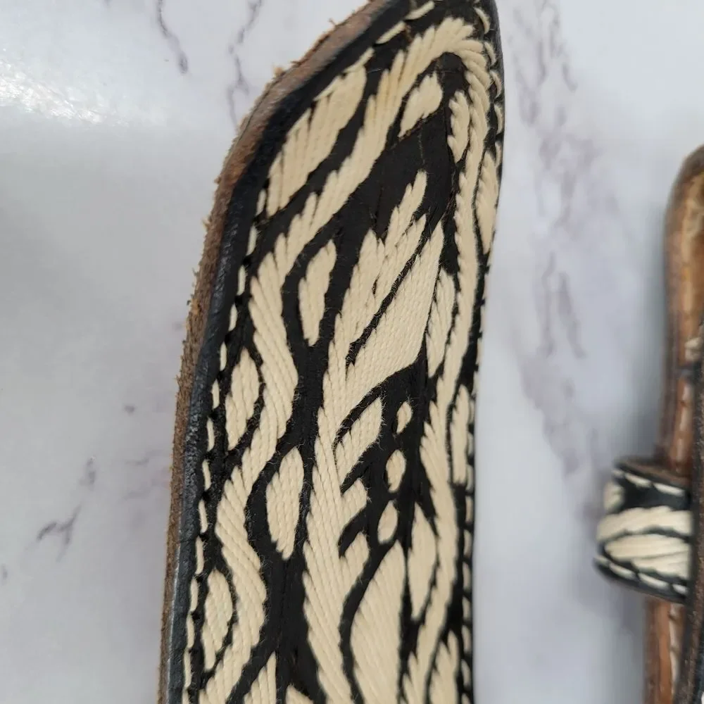 Black and Cream Embroidered Belt Mexico Western Cowboy Leather